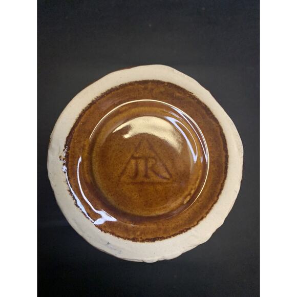 Glazed Brown and Blue Ceramic Oil Warmer with JR, 4" x 3" - Picture 4 of 4